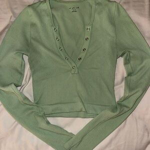 Urban Outfitters Mint Green Ribbed Snap-Front Top
